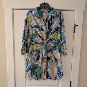 NIC+ZOE Women's Scribble Vines Dress Green Multi L71224, Size M